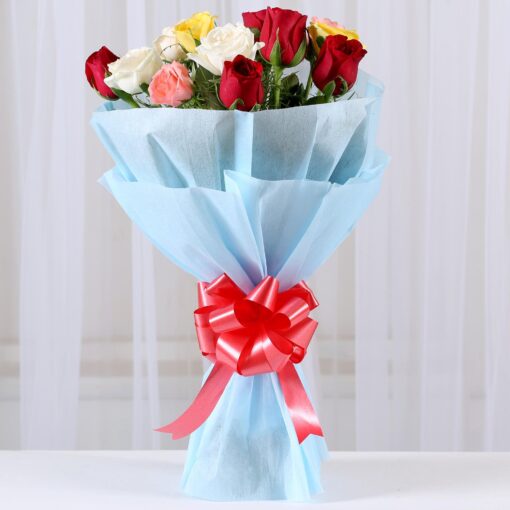 Colourful 12 Mixed Roses Bouquet — Online Delivery in Guwahati | Petalscart