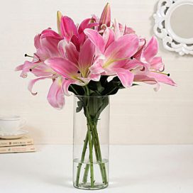 Oriental Lilies in Glass Vase