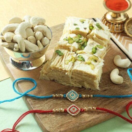 Rakhi with Soan Papdi & Cashews — Online Delivery in Guwahati | Petalscart