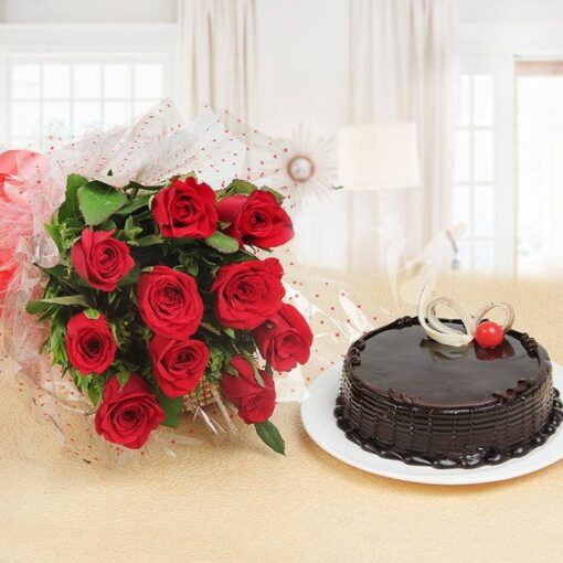 Red Roses N Chocolate Cake Combo — Online Delivery in Guwahati | Petalscart