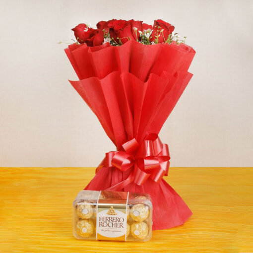 Red Roses N Ferrero Rochers Combo — Online Delivery in Guwahati | Petalscart