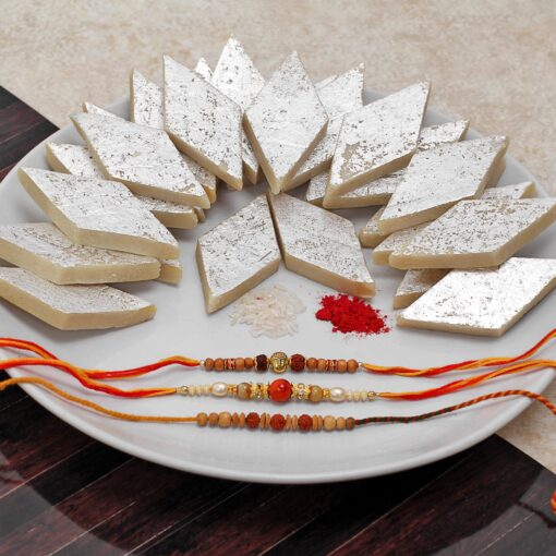 Set of 3 Rakhi with Kaju Katli — Online Delivery in Guwahati | Petalscart
