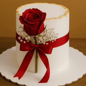 Elegant Red Rose Cream Cake