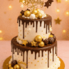 Two-tier luxury chocolate birthday cake with golden balls and stars – available in Guwahati for delivery