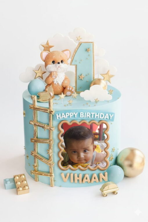 Personalized 1st birthday photo cake with teddy theme by Petalscart in Guwahati